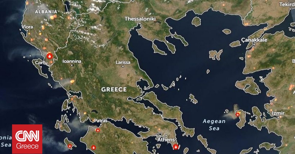 Ο χάρτης της Nasa με τις φωτιές που καίνε σε όλη την Ελλάδα