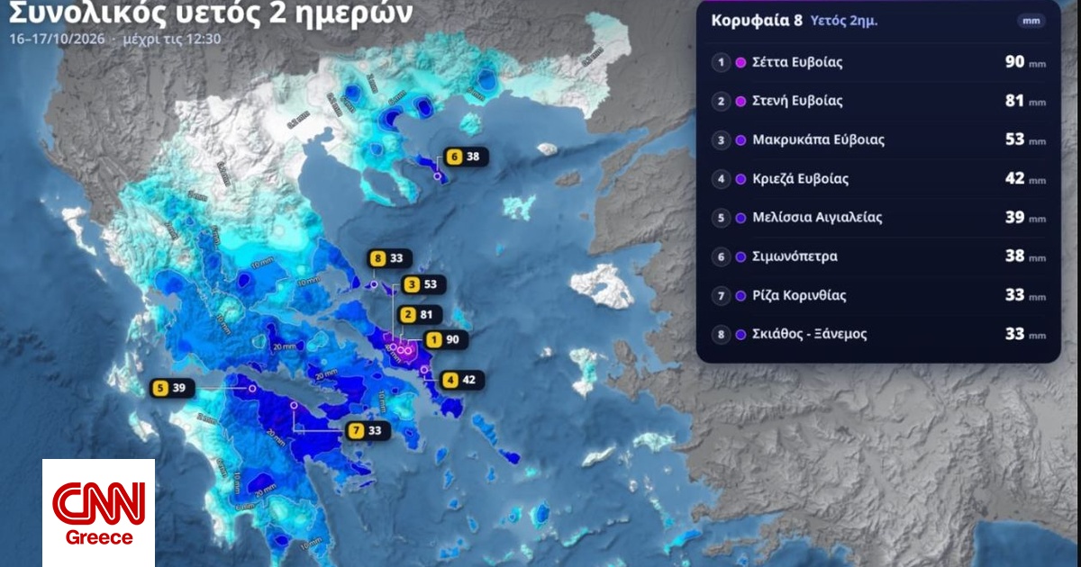 Meteo: Αξιόλογα ύψη βροχής το τελευταίο 48ωρο στην ανατολική χώρα – 90mm στη Σέττα Εύβοιας Meteo: Αξιόλογα ύψη βροχής το τελευταίο 48ωρο στην ανατολική χώρα – 90mm στη Σέττα Εύβοιας