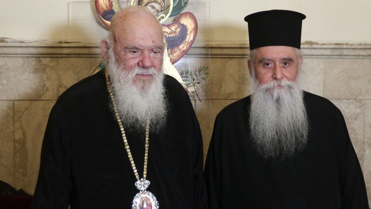 Ευχές και ευχαριστίες στη συνάντηση του νέου αρχιεπίσκοπου Σινά, Συμεών με τον Ιερώνυμο Ευχές και ευχαριστίες στη συνάντηση του νέου αρχιεπίσκοπου Σινά, Συμεών με τον Ιερώνυμο