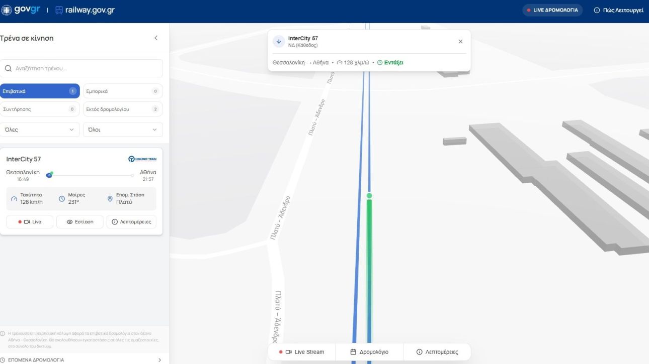 &Sigma;&epsilon; &lambda;&epsilon;&iota;&tau;&omicron;&upsilon;&rho;&gamma;ί&alpha; &tau;&omicron; railway.gov.gr &ndash; &Zeta;&omega;&nu;&tau;&alpha;&nu;ή &epsilon;&iota;&kappa;ό&nu;&alpha; &tau;&rho;έ&nu;&omega;&nu; &sigma;&epsilon; &pi;&rho;&alpha;&gamma;&mu;&alpha;&tau;&iota;&kappa;ό &chi;&rho;ό&nu;&omicron;