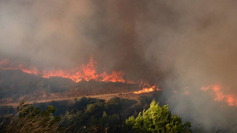 Ο καπνός από τη φωτιά στον Βαρνάβα όπως καταγράφηκε από τον μετεωρολογικό δορυφόρο