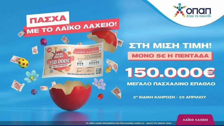 Πασχαλινό έπαθλο 150.000 ευρώ από το Λαϊκό Λαχείο – Στη μισή τιμή οι λαχνοί για την ειδική κλήρωση