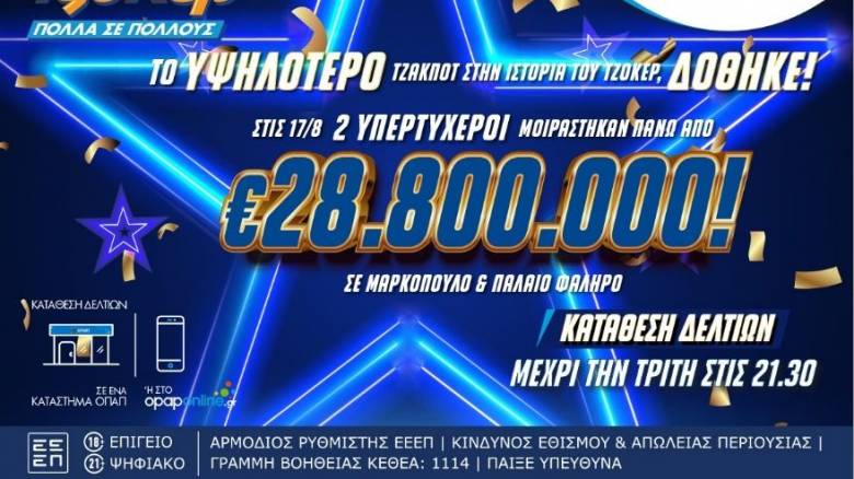 ΤΖΟΚΕΡ: Το μεγαλύτερο έπαθλο στην ιστορία του παιχνιδιού δόθηκε