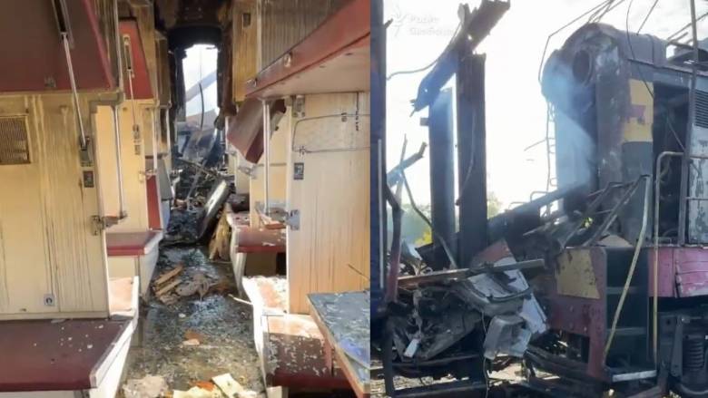 Ουκρανία: Η στιγμή της επίθεσης από ρωσικά drones και οι πρώτες εικόνες μέσα από το φλεγόμενο τρένο