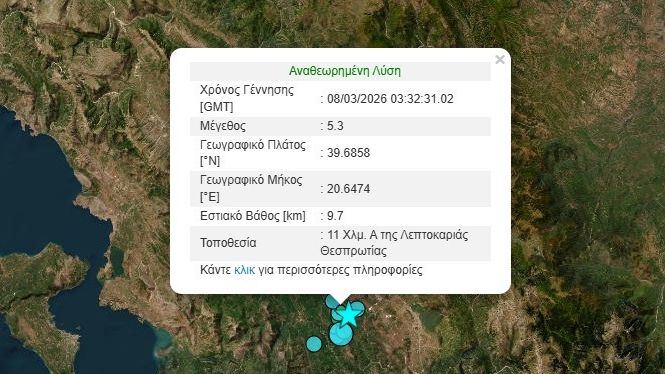 Σεισμός 5,3 Ρίχτερ στη Θεσπρωτία: Αισθητός σε Θεσσαλία και Ιόνιο - Στους δρόμους οι κάτοικοι