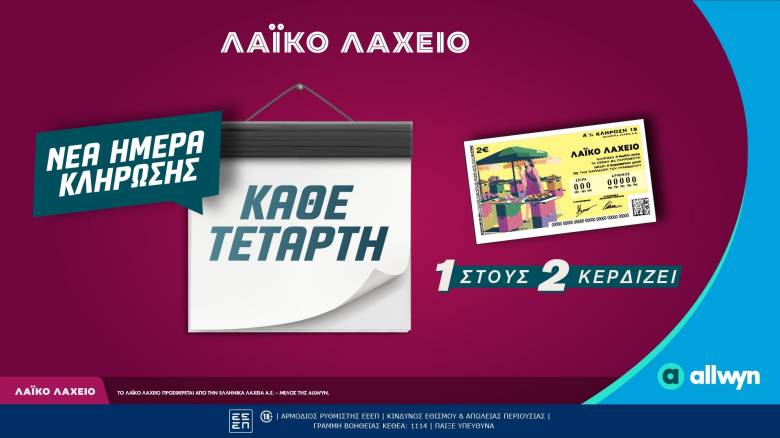 Λαϊκό Λαχείο: Αλλάζει η ημέρα των κληρώσεων - Από την Τετάρτη 6 Μαΐου και κάθε Τετάρτη οι κληρώσεις
