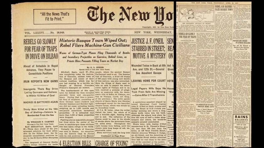 O αποτρόπαιος βομβαρδισμός στο πρωτοσέλιδο των New York Times