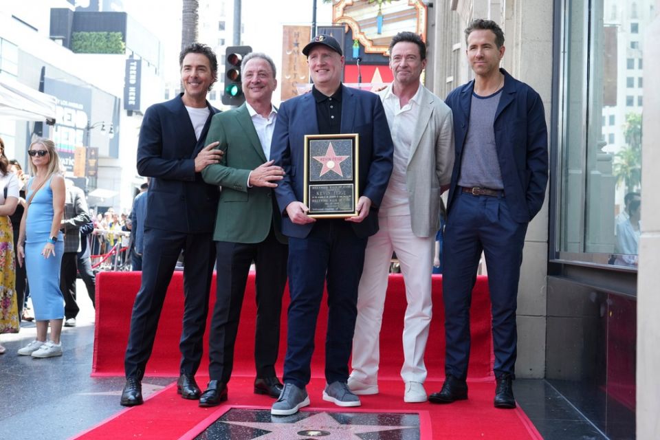 Kevin Feige Walk of Fame Louis D'Esposito Kevin Feige Hugh Jackman Ryan Reynolds