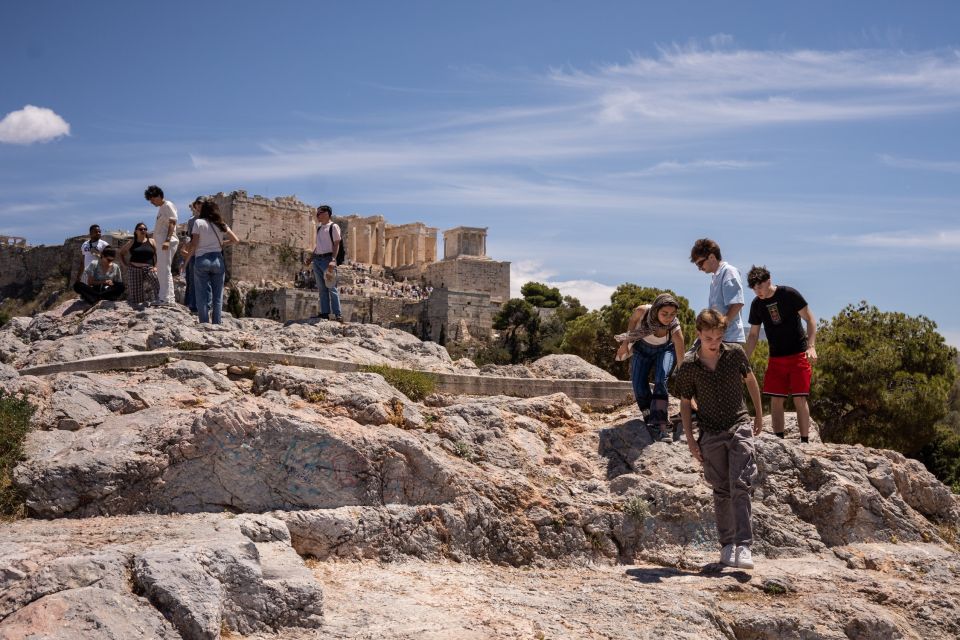 Acropolis; Areopagus Hill; Athens; Tourists