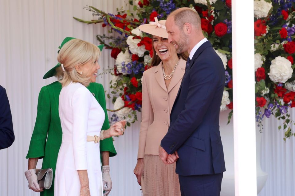 Britain's Prince William and Kate, Princess of Wales France's President Emmanuel Macron and his wife Brigitte Macron,