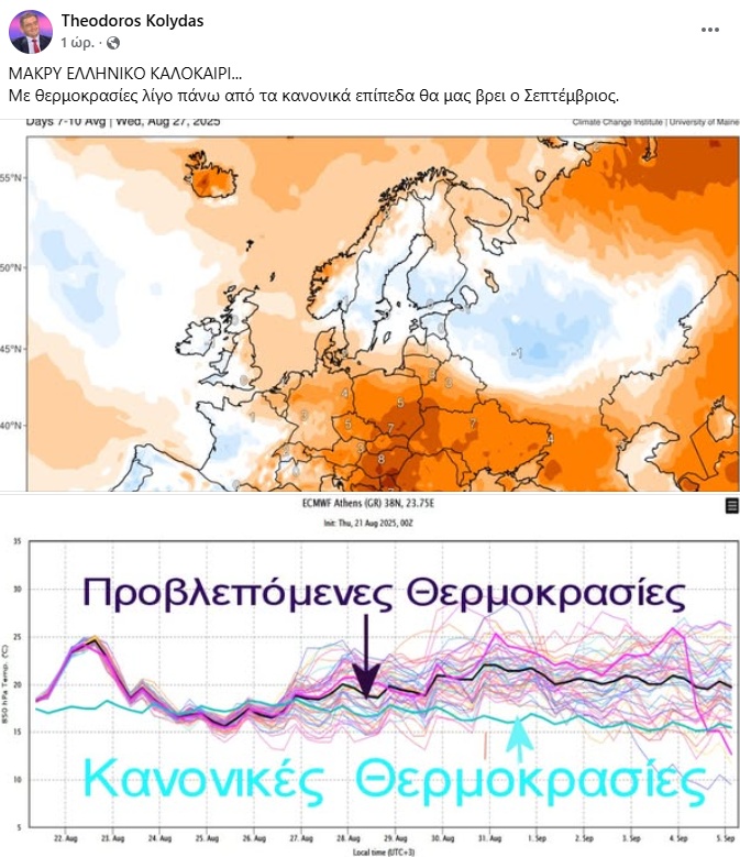 «Μακρύ ελληνικό καλοκαίρι»: Η πρόγνωση Κολυδά για τον Σεπτέμβριο – Πότε αναμένονται 40αρια