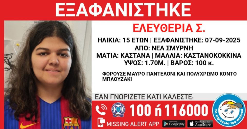 Χαμόγελο του Παιδιού: Συναγερμός για εξαφάνιση 15χρονης στη Νέα Σμύρνη