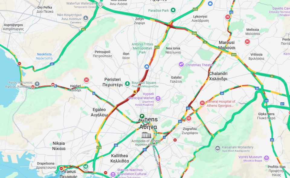 Στο «κόκκινο» η κίνηση στους δρόμους – Kαθυστερήσεις σε Κηφισό, Κηφισίας και Λεωφόρο Αθηνών