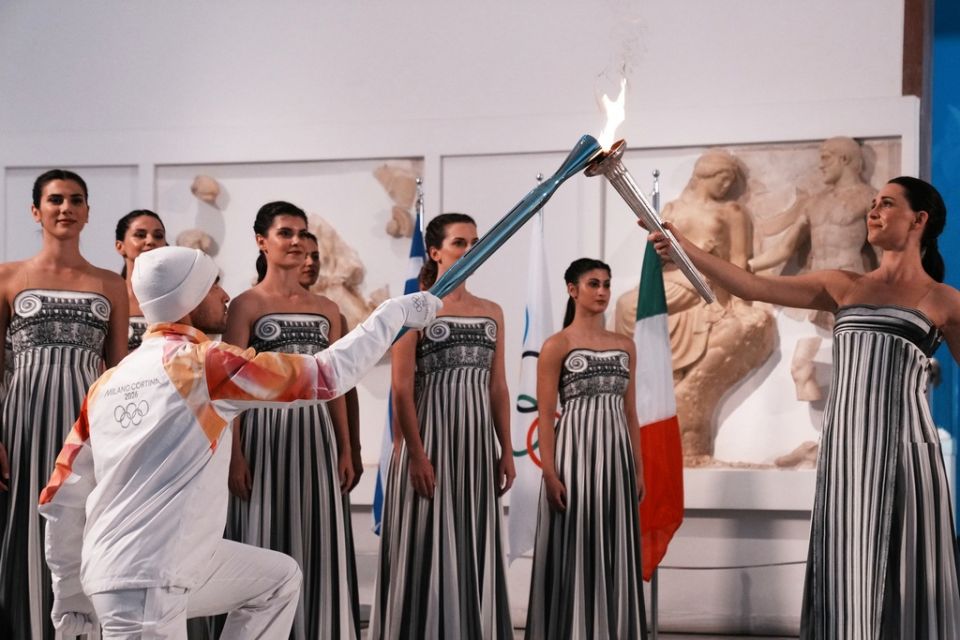 Greece Olympics Milan Cortina Flame Lighting