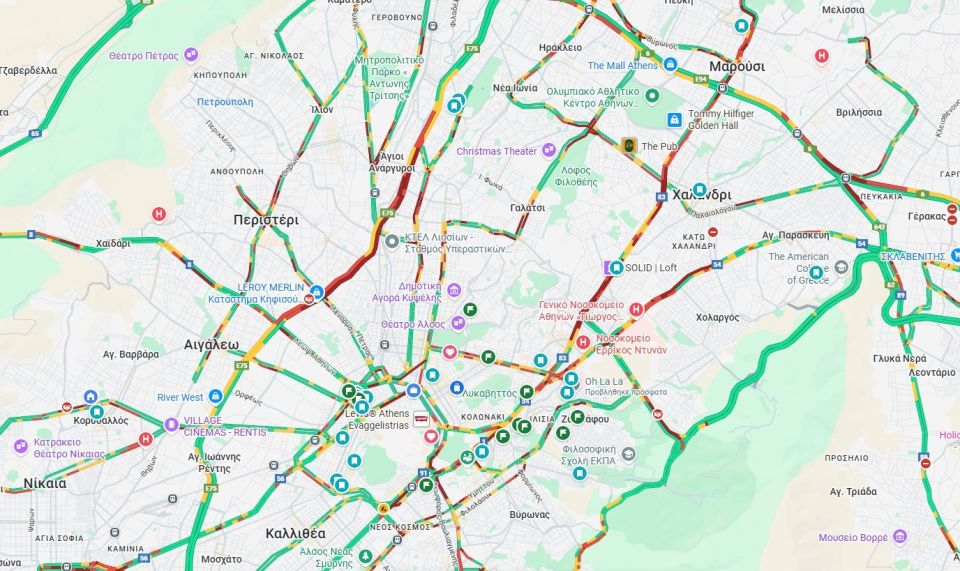 Κίνηση: Χάος στο κέντρο της Αθήνας – Μποτιλιάρισμα σε Κηφισό και Κηφισίας