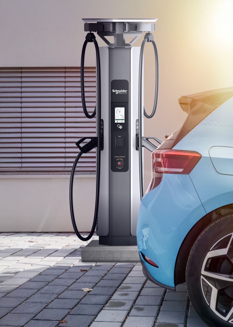 environment friendly electric car at charging station