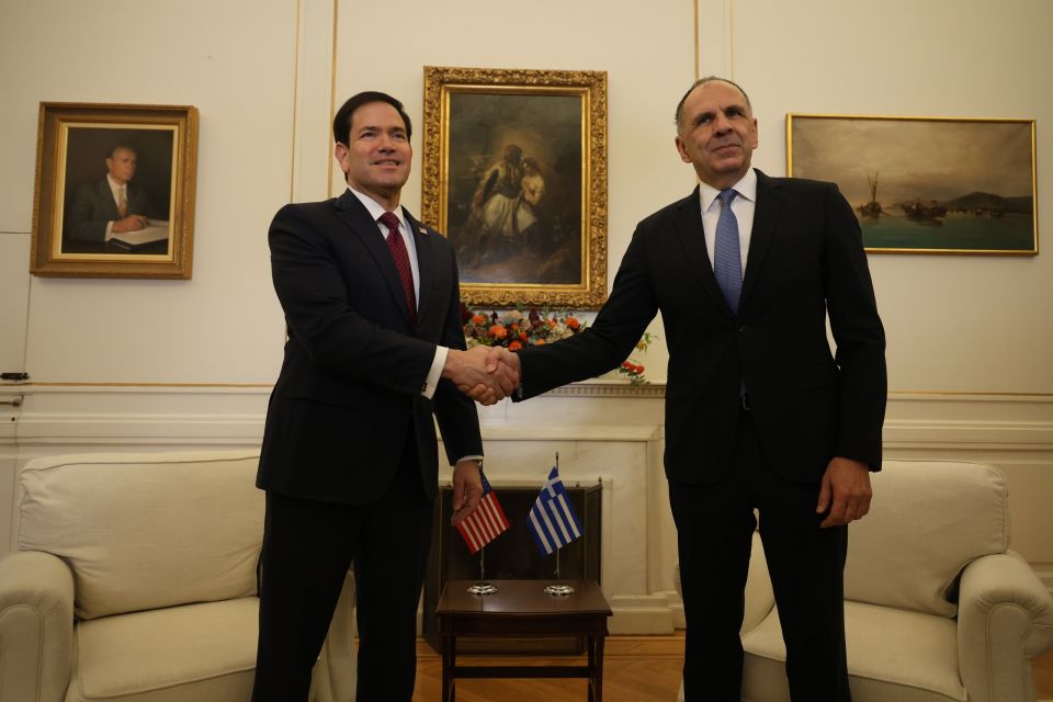 [390108] ΥΠΟΥΡΓΕΙΟ ΕΞΩΤΕΡΙΚΩΝ. ΣΥΝΑΝΤΗΣΗ ΤΟΥ ΥΠΟΥΡΓΟΥ ΕΞΩΤΕΡΙΚΩΝ ΓΙΩΡΓΟΥ ΓΕΡΑΠΕΤΡΙΤΗ ΜΕ ΤΟΝ ΟΜΟΛΟΓΟ ΤΟΥ ΤΩΝ ΗΠΑ ΜΑΡΚΟ ΡΟΥΜΠΙΟ. 6ος ΓΥΡΟΣ ΤΟΥ ΣΤΡΑΤΗΓΙΚΟΥ ΔΙΑΛΟΓΟΥ ΕΛΛΑΔΑΣ - ΗΠΑ (ΓΙΑΝΝΗΣ ΠΑΝΑΓΟΠΟΥΛΟΣ / EUROKINISSI)
